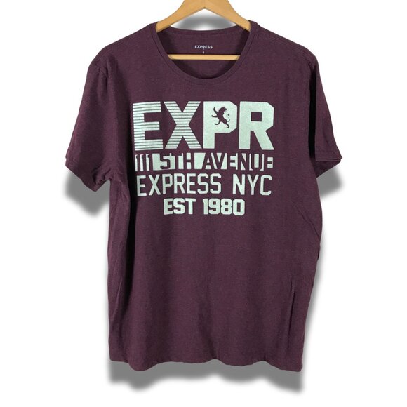 Men's EXPRESS Wine Heather Logo T-shirt Size Large - Picture 1 of 5